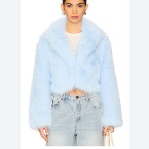 Free People Cropped Faux Fur Jacket in Ice Water Blue XS